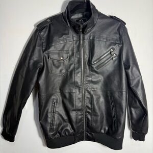 Men's Black Faux Leather Bomber Jacket